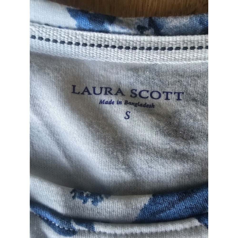 Laura Scott Knit Top Women's Blue Striped Floral Crew Neck Size Small NWT - Picture 2 of 9
